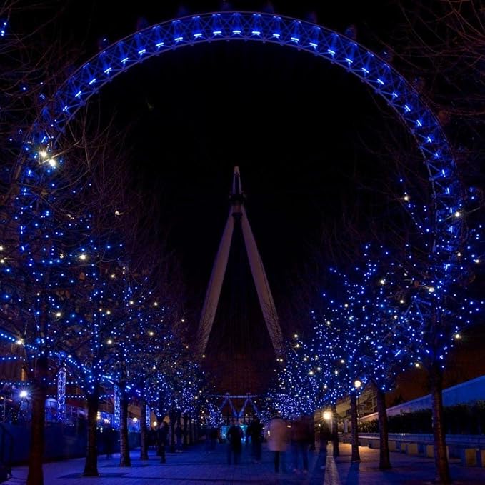 Joomer Blue Solar Christmas Lights, 2 Pack Total 144 FT 400 LED 8 Modes Waterproof Outdoor for Christmas Decorations