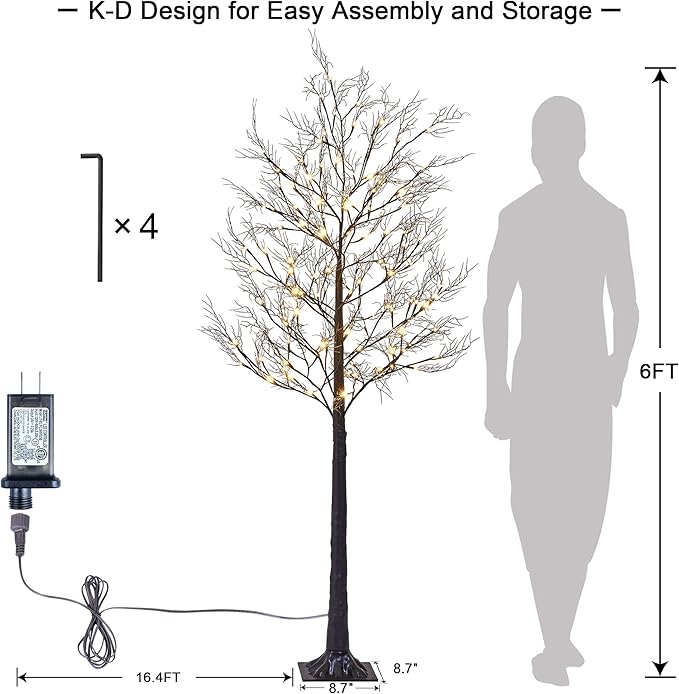 Lightshare 6FT Lighted Willow Tree with 120 Warm LED Lights, Spooky Bare Branch Tree for Indoor Outdoor Decoration, Bendable Branches, Holiday Décor for Porch, Party, Home, Halloween & Christmas