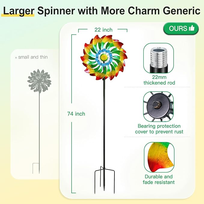 Wind Spinner - Metal Large Wind Spinners Outdoor - Windmill for Yard and Garden, Gift for Family, Friends, Garden Lovers(74'' x 22'')