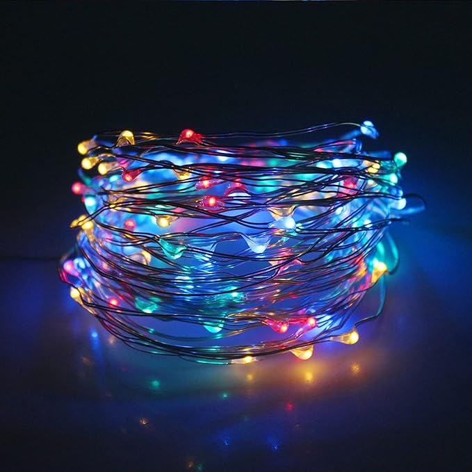 Dazzle Bright Fairy Lights Battery Operated, 20 FT 60 LED Silver Wire Waterproof Battery Operated String Lights, Christmas Decorations for Indoor Outdoor Bedroom Yard Decor, Multi-Colored