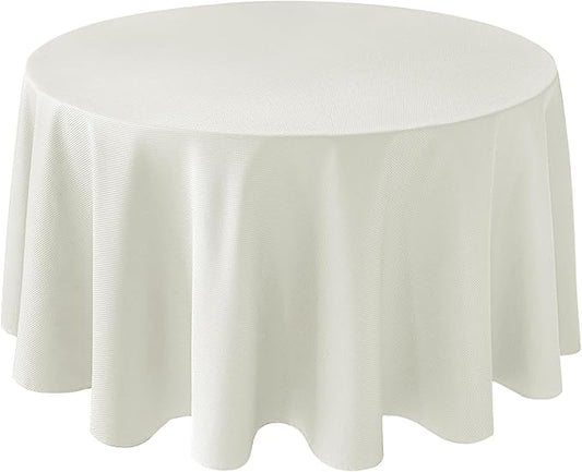 Biscaynebay Textured Fabric Round Tablecloths 90", Ivory Water Resistant Washable Table Cloths Circle Folding Table Covers Linen for Dining, Kitchen, Wedding, Parties etc