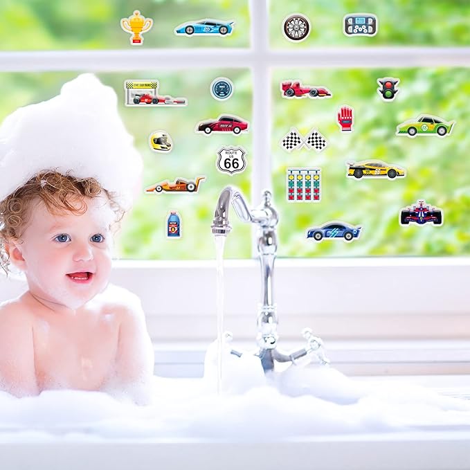 23 PCS Racing Car Thick Gel Clings Car Themed Window Gel Clings Decals Stickers for Kids Toddlers and Adults Home Airplane Classroom Nursery Transportation Party Supplies Decorations Removable and