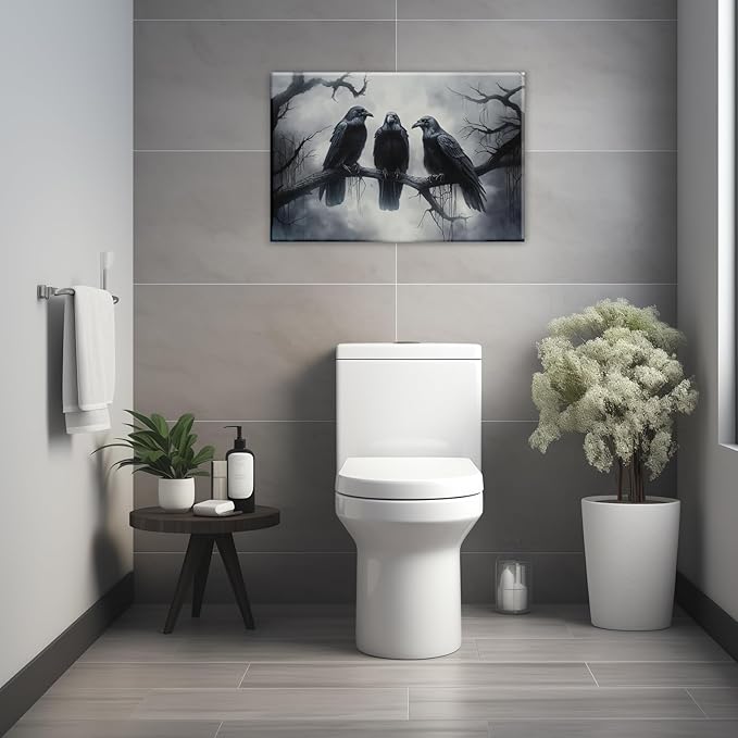 OAAPITI Halloween Wall Art Black Raven Art Poster Night Forest Landscape Pictures Print Scary Weird Black Crow Living Room Home Bedroom Decor(Artwork-5,20"x30")