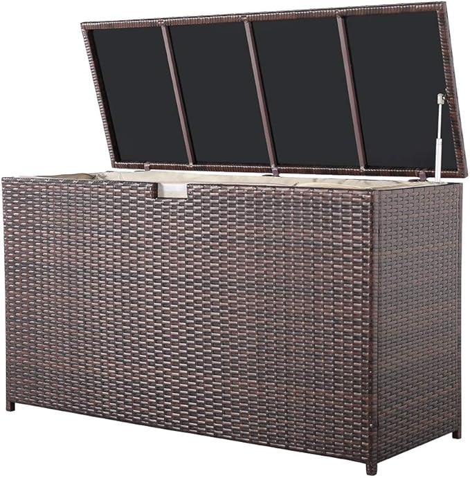 Super Patio Wicker Outdoor Patio Storage Box Waterproof, 120 Gallon Large Deck Box Rattan Storage Bin for Cushions, Garden Tools, Pool, Brown