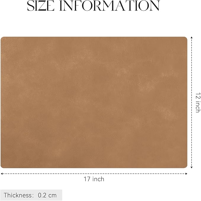 MOSAYT Vinyl Placemats Set of 4-12 X 17 Inch - Faux Leather 100% Waterproof Oil-Proof Wipeable PU Place Mats, Heat Resistant Reversible Table Mats for Kitchen, Dining, Outdoor (Camel)
