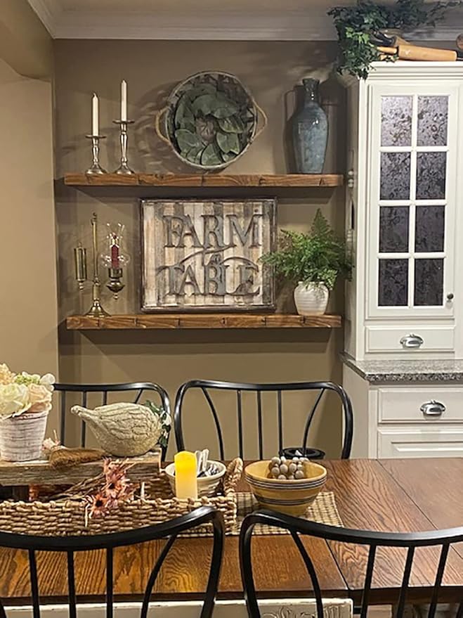 joelsantiques Floating Shelf, Wood Wall Shelf, Natural Wooden Home Decor for Bathroom Kitchen Bedroom, Hanging Mounted Invisible Bracket (Medium Brown, 7" Deep x 48" Wide)