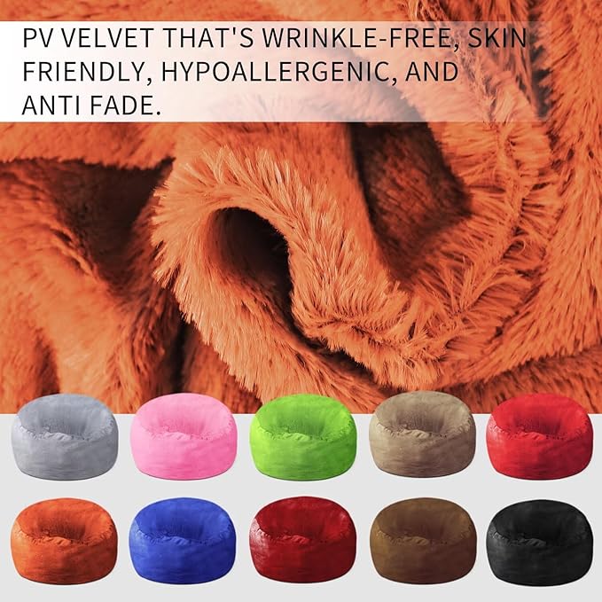 Bean Bag Chair for Adults 6FT,Soft Removable Cover for Teens/Girls Bedroom,Fluffy Giant Round Floor Beanbag Lounger Chairs (No Filler,Orange)