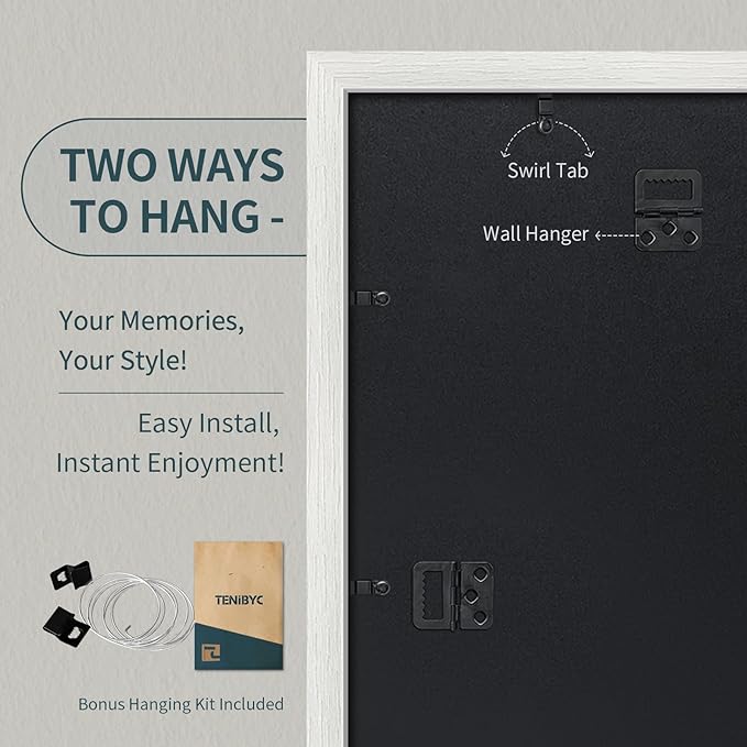 11x14 Picture Frame Set - 3 Pack, Textured White Solid Wood, HD Tempered Glass, Wall Gallery Photo Frame