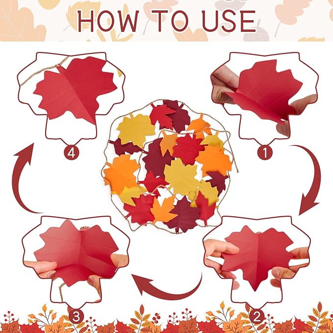 2 Pcs Fall Decorations for Home, Fall Leaves Garland for Mantel, Fall Party Thanksgving Decorations Indoor