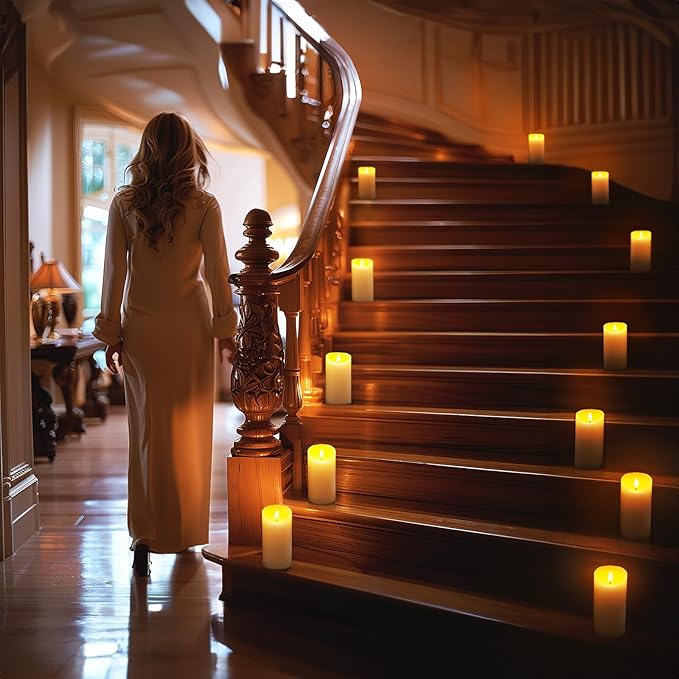 5plots 6" x 3" Flickering Flameless Candles - Battery Operated Wax LED Candles - Amber Yellow Light with Remote and Timers Set of 2, Ivory, for Home Decor, Candle Sconces