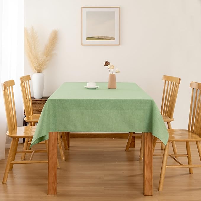 Hiasan Faux Linen Rectangle Tablecloth - Wrinkle and Stain Resistant Washable Decorative Fabric Table Cloth for Kitchen Dining Room Holiday Table Cover for Dinner, Sage Green, 60 x 84 Inch