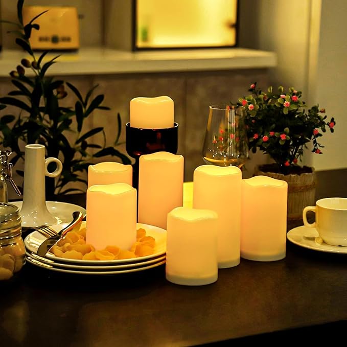 Aignis 14pcs Flameless LED Candles Battery Operated with Remote Timer, Outdoor Indoor Waterproof, Warm Glow for Cozy & Romantic Home/Wedding/Holiday Décor (D 3'' x H 4''/5''/6'')