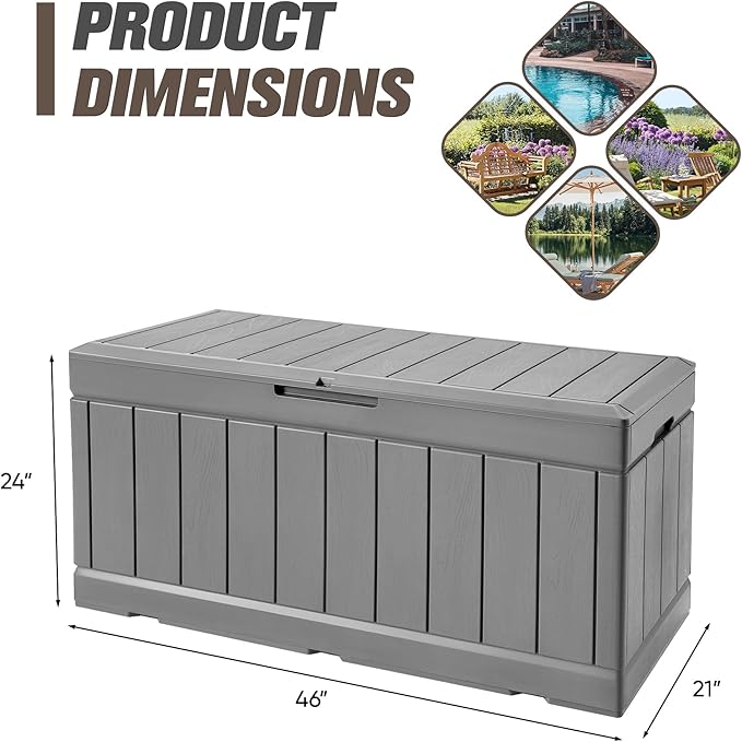 JUMMICO 83 Gallon Outdoor Deck Box Large Resin Storage Box for Patio Furniture Cushions, and Garden Tools (Gray)