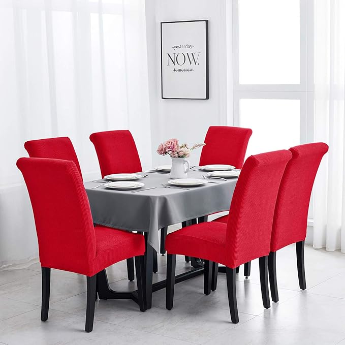 Joccun Chair Covers for Dining Room Set of 6, Dining Chair Slipcovers Stretch Dining Room Chair Covers Seat Protector,Washable Parsons Chair Cover for Home,Hotel,Banquet(Ruby,6 Pack)