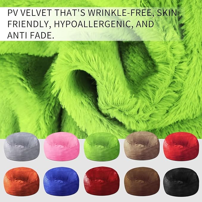 Bean Bag Chair for Adults 3FT,Soft Removable Cover for Teens/Girls Bedroom,Fluffy Giant Round Floor Beanbag Lounger Chairs (No Filler,Green)