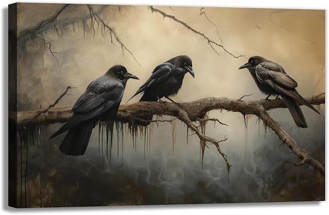 OAAPITI Halloween Decor Vintage Crow Wall Art Retro Art Poster Creepy Raven Picture Print Horrid Cemetery Painting Artwork Home Wall Decor(Artwork-4,12"x18")