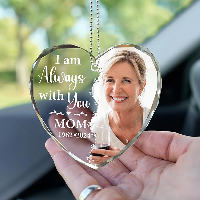 2025 Personalized Memorial Hanging Glass Ornament - Christmas, Birthday, for Loss of Mom or Loved One - Custom Photo in Loving Memory Keepsake Decoration