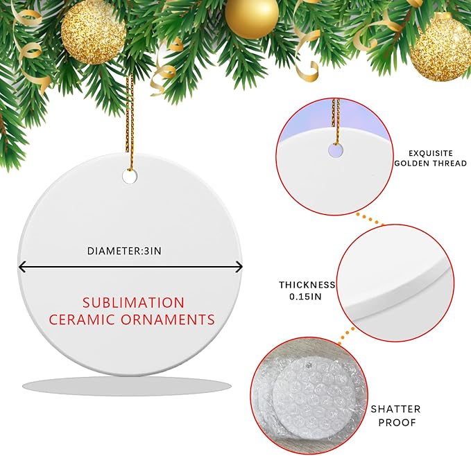 25 PCS Ceramic Sublimation Ornament Blanks Bulk 3 Inch White Round Crafts DIY Personalized Printed Christmas Home Porcelain Paintable Decorate