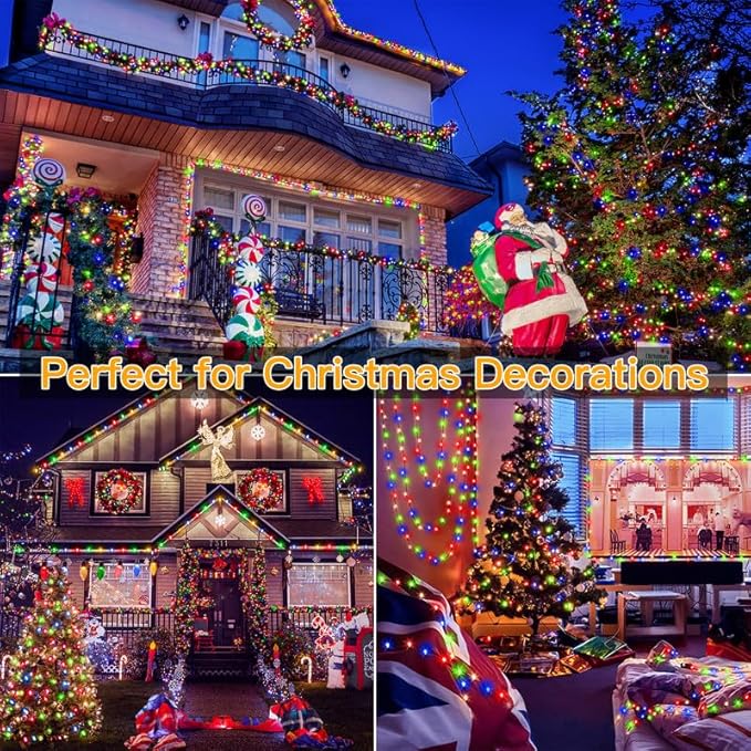 Ollny Christmas Lights, 198 FT 600 LED Outdoor Waterproof Plug in Christmas Tree Lights with 8 Modes Remote Timer, String Lights for House Yard Outside Indoor Xmas Decorations Multicolor
