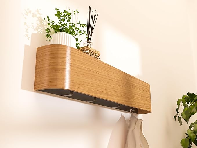 OLEEK Wall Coat Rack - Wall Shelf with Hooks - entryway Hooks - entryway Shelf - Modern Coat Rack - Wooden Coat Rack Wall Mount for Home Decor - Wooden Mount for Home Decor - Coat Hanger Wall Mount