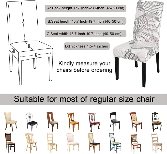 JQinHome White Chair Covers for Dining Room Set of 6, High Stretch Removable Washable Parsons Chair Slipcover for Home Party Hotel Wedding Ceremony (6PCS, Geometric)