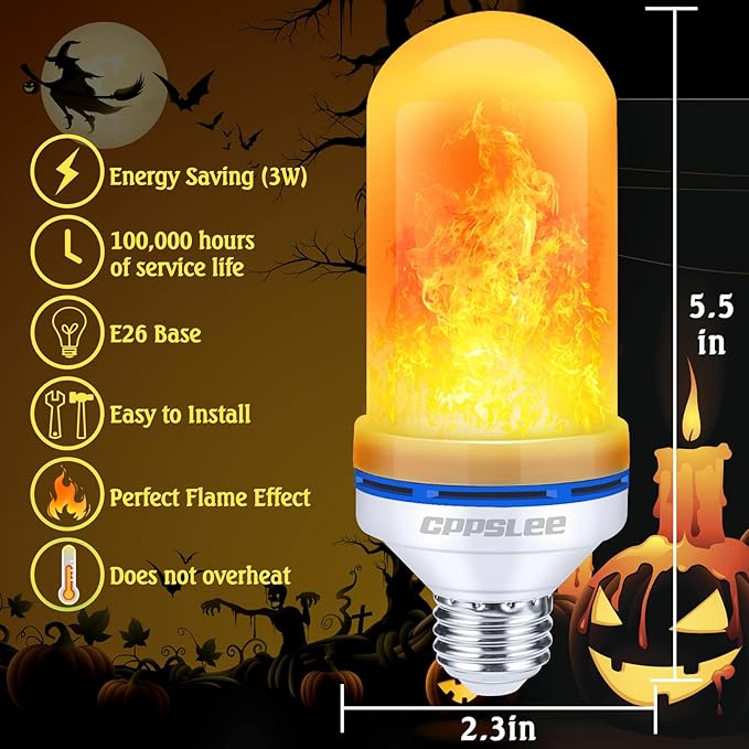 Halloween Decorations Upgraded LED Flame Light Bulbs, 4 Modes Flickering Light Bulbs, E26 Base Fire Flame Bulb, Christmas Lights Patio Outdoor Indoor Home Decor (Yellow, 2 Pack)