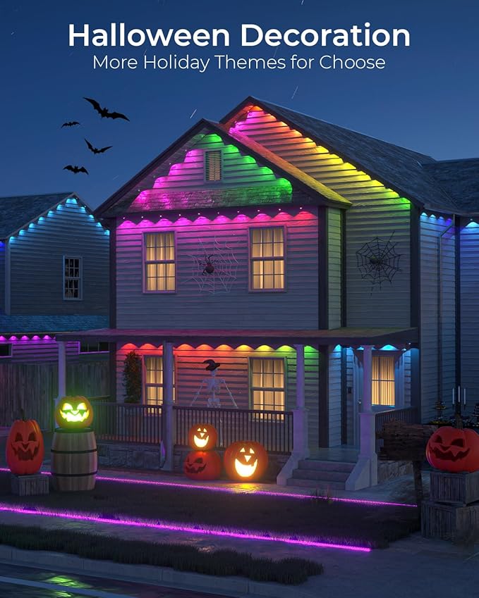 CINOTON Permanent Outdoor Lights 150ft, Smart RGBW Eaves Lights with 108 LEDs, IP67 Waterproof, 111 Scene Mode for Daily and Festival, Halloween Christmas Party Holiday Decor, APP/Voice/Remote Control