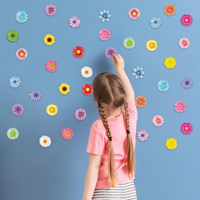 20PCS Spring Grow Flowers Thick Gel Cling Sunflowers Window Gel Cling Decals Sticker Flower Window Decoration for Kids Toddlers Home Airplane Classroom Nursery Spring Party Supplies Removable Reusable