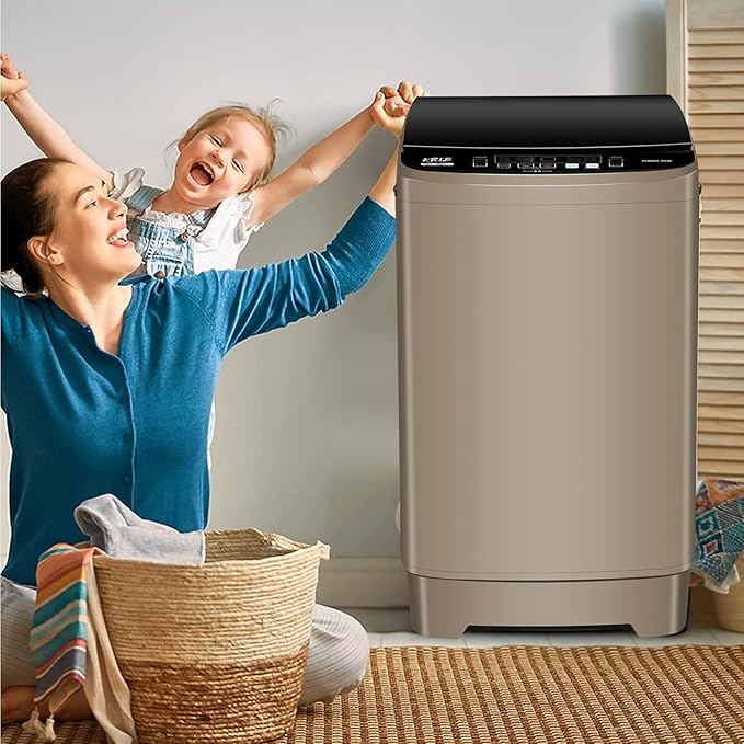 17.7 lbs Full Automatic Washing Machine with LED Display Compact Washing Machine with Drain Dump, 10 Wash Programs and 8 Water Levels Ideal for Dorms, Apartments, RV, Gold, KB03 GOLD6-3