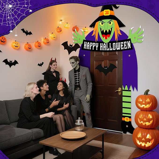 Halloween Witch Party Porch Banner Witch Door Banner for Halloween Outdoor Decorations Fabric Porch Sign for Birthday Photo Backdrop Photo Booth Props Front Door Cover Indoor Wall Hanging Supplies