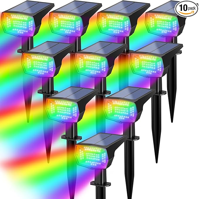 Fabrito Solar Color Changing Lights Outdoor, 9 Color Modes Landscape Spotlights, Dusk to Dawn Solar Powered Spot for Outside, Solar Garden Lights for Yard, Pathway, Tree 10 Pack (Multicolor)