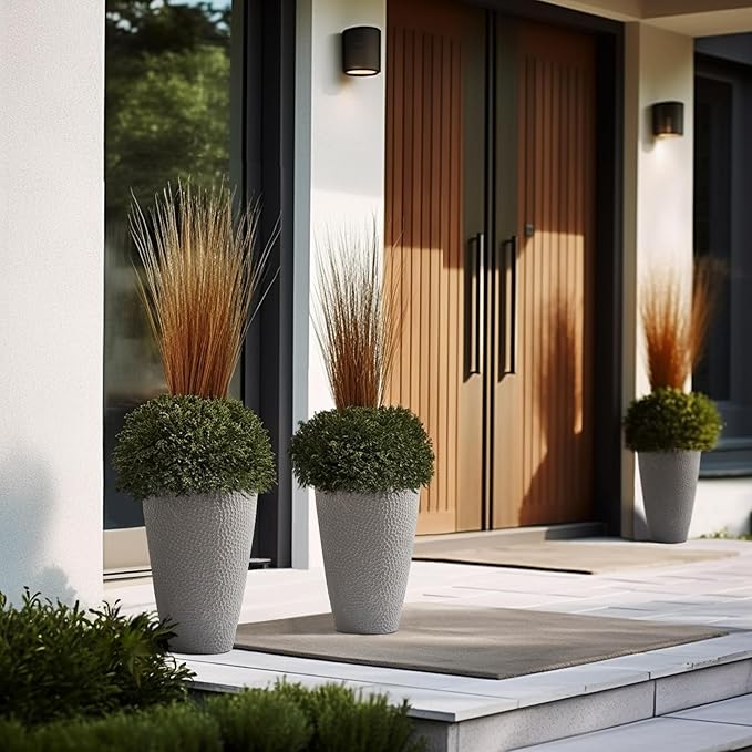 LA JOLIE MUSE 20 inch Tall Planters, Tall Round Planters for Indoor/Outdoor Plants, Grey Flower Pots for Front Door,Patio and Deck,Honeycomb