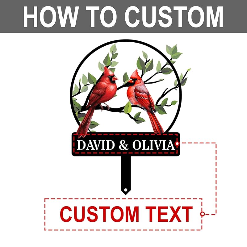 Personalized Name Garden Cardinal Metal Signs with Stake, Custom Family Name Yard Decor for Outdoor Outside, Cardinal Lawn Patio Stake Gardening Enthusiasts Grandmothers Gift