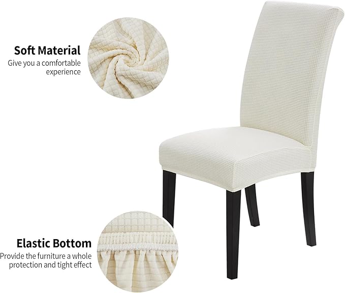 Joccun Chair Covers for Dining Room Set of 4, Dining Chair Slipcovers Stretch Dining Room Chair Covers Seat Protector,Washable Parsons Chair Cover for Home,Hotel,Banquet(Ivory,4 Pack)