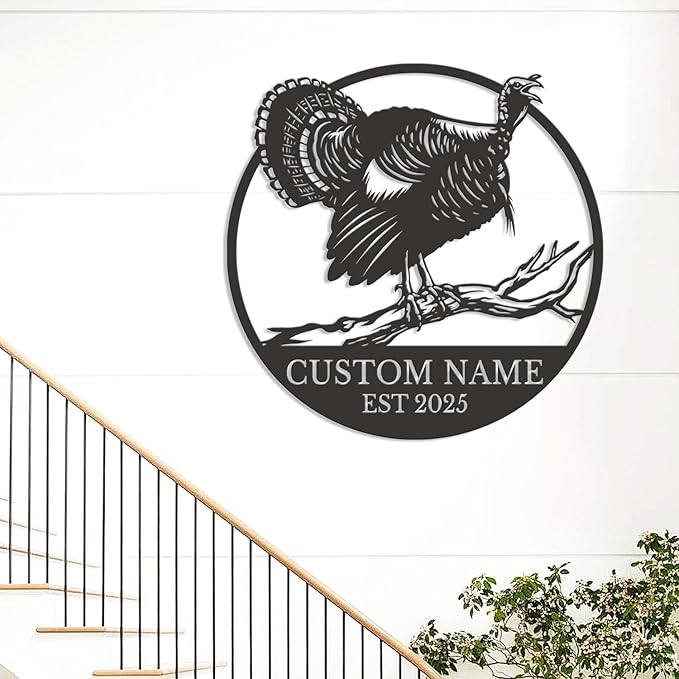 Personalized Turkey Metal Wall Art, Custom Hunting Cabin Sign, Wild Turkey Farmhouse Decor, Rustic Lodge Wall Hanging, Turkey Hunter Gift, Thanksgiving Home Decoration (Style-2)