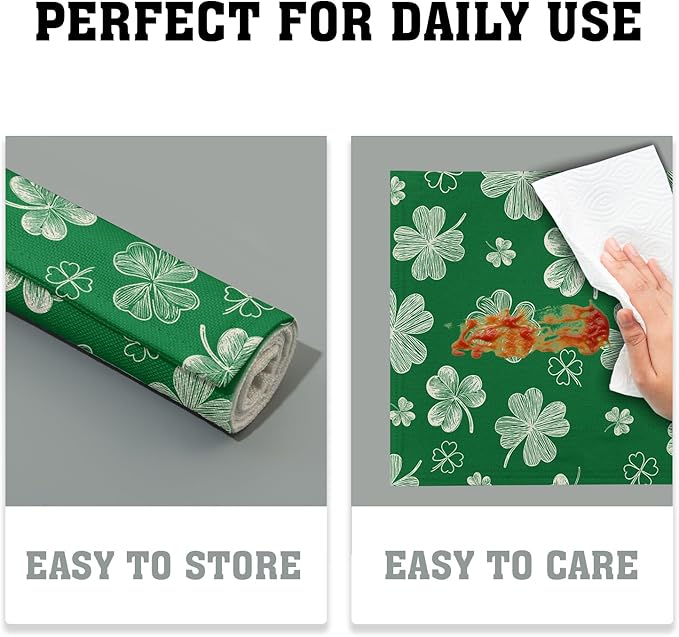 St. Patrick's Day Placemats Set of 4 Spring Holiday Green Shamrock Washable Non-Slip Heat Resistant Place Mats 12x18 Inch Rustic Linen Table Mats for Kitchen Dining Party Decor