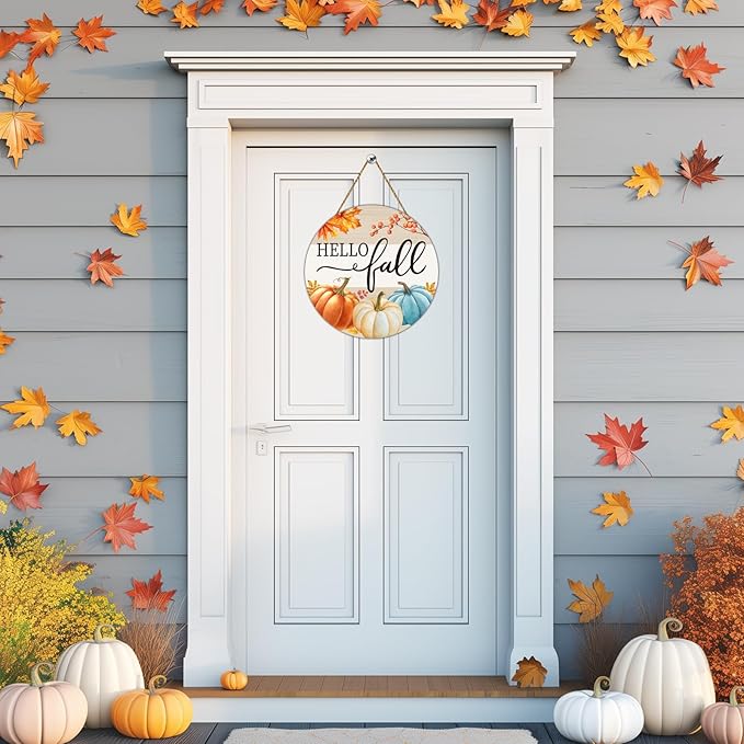 Fall Decorations for Home Fall Door Decor Pumpkin Wall Decor Pumpkin Patch Maple Leaf Hanging Sign Wooden Front Door Hanger for Harvest Farmhouse Porch Indoor Outdoor Home Decorations