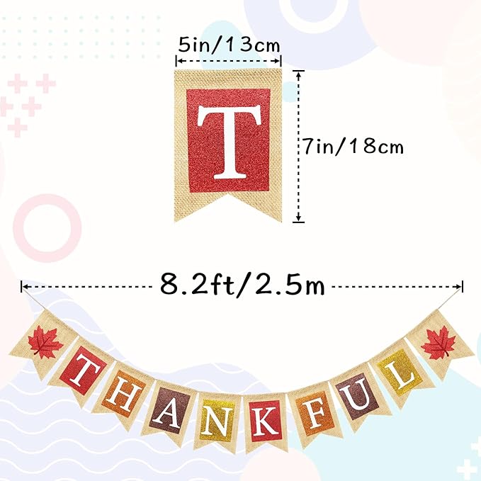 Thankful Burlap Banner with Maple Leaves, Happy Fall Thanksgiving Mantle Fireplace Decorations Garland Autumn Harvest Outdoor Home Office Classroom Hanging Decor