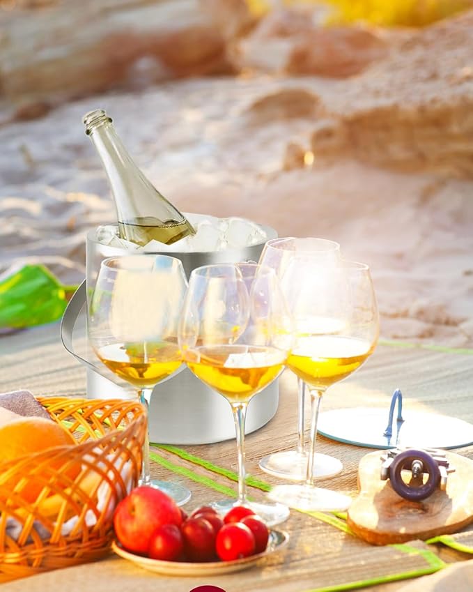 3L Double Wall Ice Bucket with Silicone Lid, Tongs & Scoop Insulated Ice Buckets for Parties & Cocktail Bar,[Silicone Lid for Longer Ice] Large Wine Bar Bucket Stainless Champagne Chiller