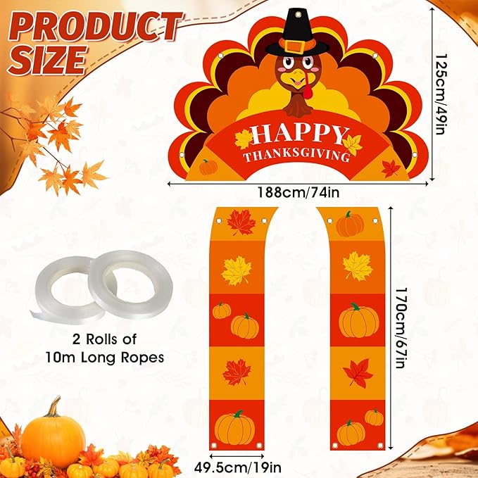 Thanksgiving Turkey Party Porch Banner Fall Pumpkin Maple Leaf Turkey Door Banner for Thanksgiving Decorations Porch Sign Photo Backdrop Outdoor Front Door Cover Indoor Wall Hanging Supplies