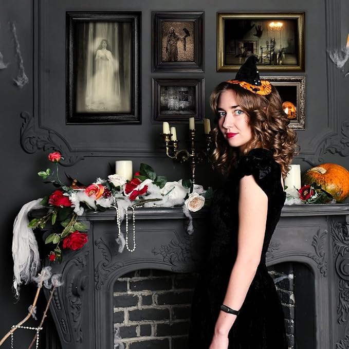 15 Halloween Gothic Mansion Haunted Horror Picture Frames, Waterproof Durable,with 80pcs Self Adhesive Dots, Creepy Photo Decorations For Haunted Home Family Castle Masquerade Party