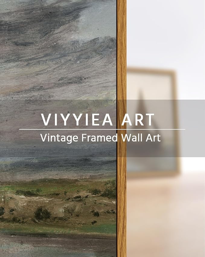 VIYYIEA Framed Canvas Wall Art Home Decor Classical Scenery Wall Pritns The Heath Grassland Oil Painting Farmhouse Wall Decor Vintage Landscape Aesthetic Countryside Decor for Living Room 8x10in