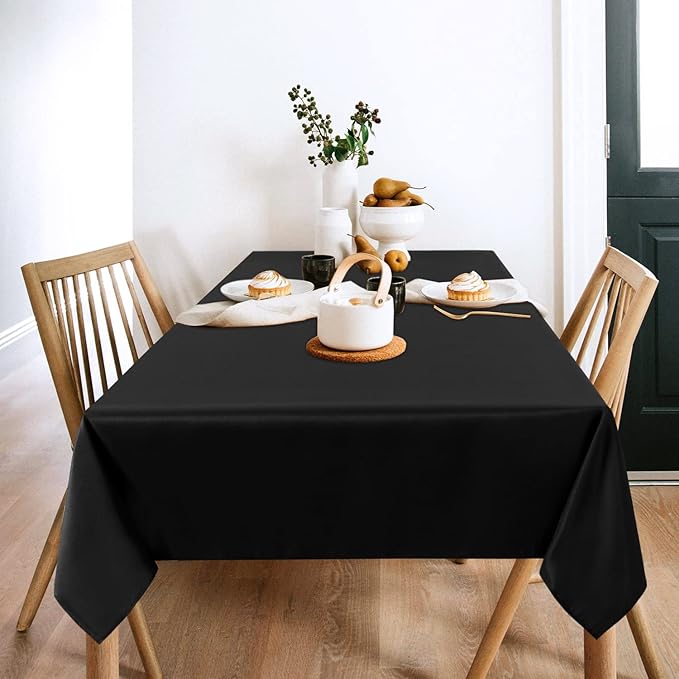 sancua 2 Pack Black Tablecloth 60 x 102 Inch, Rectangle 6 Feet Table Cloth - Stain and Wrinkle Resistant Washable Polyester Table Cover for Dining Tables, Buffet Parties and Camping