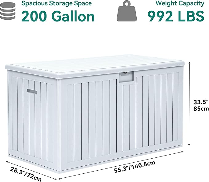 YITAHOME 200 Gallon Extra Large Deck Box, Double-Wall Resin Outdoor Storage Box with Flexible Divider for Patio Cushions Pool Supplies Garden Tools, 990 lbs Load Capacity, Lockable (White)