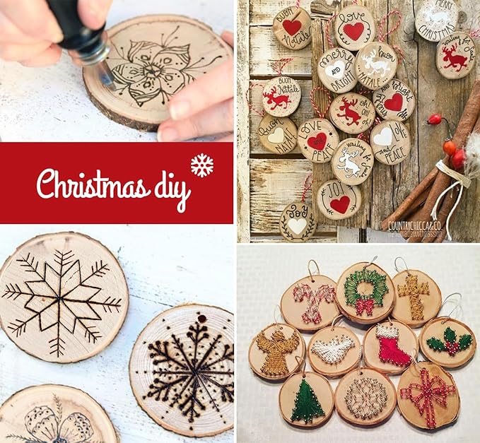 50 Pcs Wood Slices with Hole, 2.3"-2.8" Unfinished Wood, Wood Rounds for Crafts, Wood Crafts, Round Wood for Doodle, Splice, Paint, Art, Decorate, Ornament