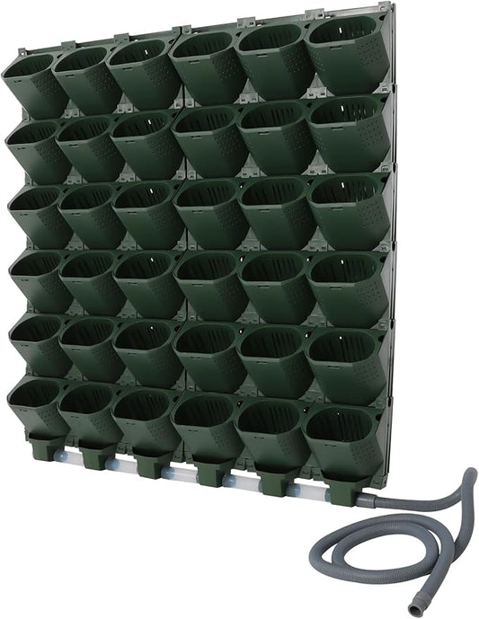 36 Pockets Hanging Planter Bags, Vertical Wall Mounted Plant Planting Grow Bags, Stackable Wall Planter with Timer, Self Watering Hanging Planters for Outdoor Indoor Garden-Green