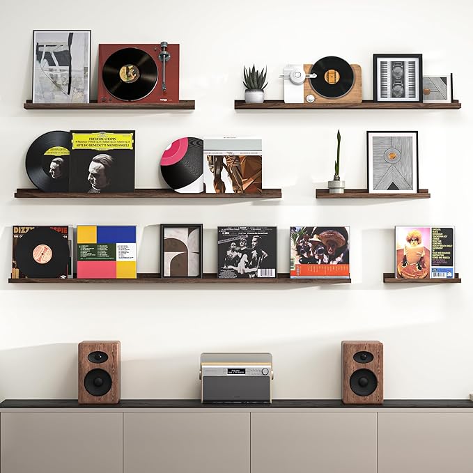 Heimlove Picture Ledge Shelf, Floating Shelves Set of 2, 48 Inches Picture Shelf for Wall with Ledge, Kids Bookshelf Wall Mounted for Living Room Bedroom Decor Books Photo Frames, Walnut