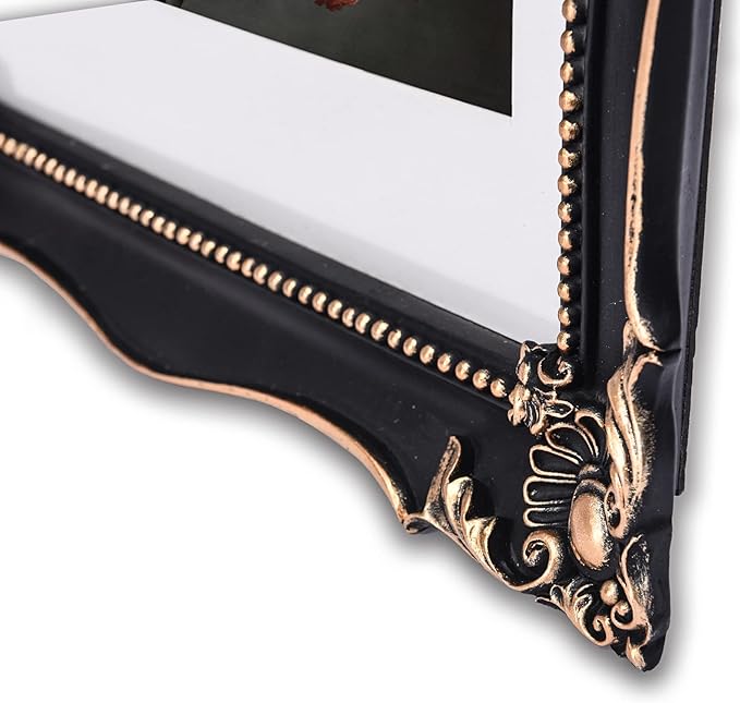 11x14 Vintage Picture Frame with Embossed Flower Design, Black Ornate Frame for 11x14 or 8x10 Pictures with White Mat, Home Decor (Black, 8x10)