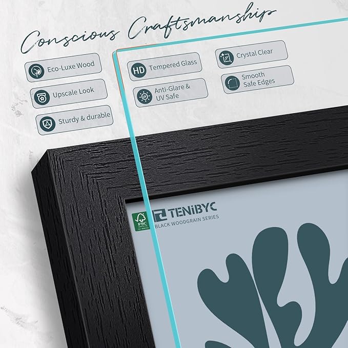 12x16 Picture Frame 3 pk - Textured Black Wood, HD Tempered Glass, Wall Gallery Picture Photo Frame