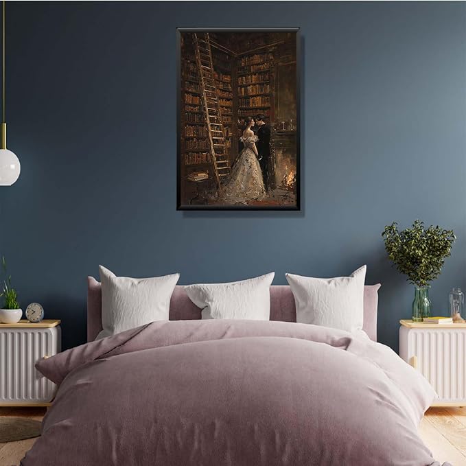 JFHCQJPK Gothic retro library scene decoration melancholy calm art college style wall aesthetic antique style home decoration suitable for bedroom living room20x30in Metal blackFramed